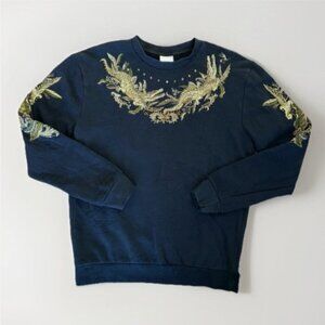 Zara Women's Sweatshirt Black Embroidered Beaded Gold Dragon Size Medium